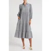 Max Studio Stripe Tiered Maxi Shirtdress In Indigo/ivory Stripe