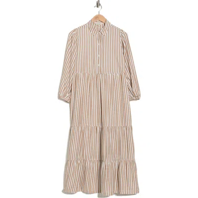 Max Studio Stripe Tiered Maxi Shirtdress In Multi
