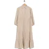 Max Studio Stripe Tiered Maxi Shirtdress In Neutral
