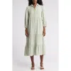 Max Studio Stripe Tiered Maxi Shirtdress In Offwhite/green Bld Twn Stripe