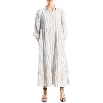 Max Studio Stripe Tiered Maxi Shirtdress In Taupe/black/white Stripe