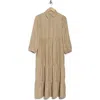 Max Studio Stripe Tiered Maxi Shirtdress In Taupe/ivory Alt Stripe
