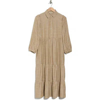 Max Studio Stripe Tiered Maxi Shirtdress In Taupe/ivory Alt Stripe