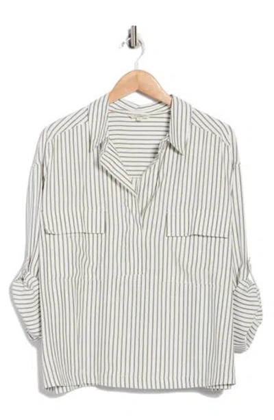 Max Studio Stripe Utility Pocket Shirt In White