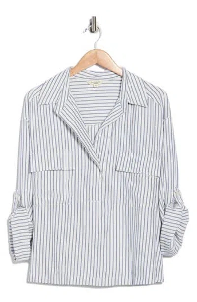 Max Studio Stripe Utility Pocket Shirt In White