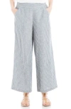 Max Studio Stripe Wide Leg Linen Blend Crop Pants In Blue White Stripe