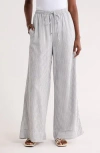 Max Studio Stripe Wide Leg Pull-on Pants In White