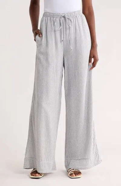 Max Studio Stripe Wide Leg Pull-on Pants In White
