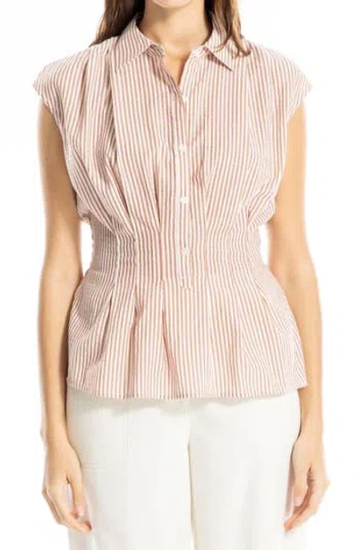 Max Studio Striped Cap Sleeve Shirt In Cream/ Terra Candy Stripe