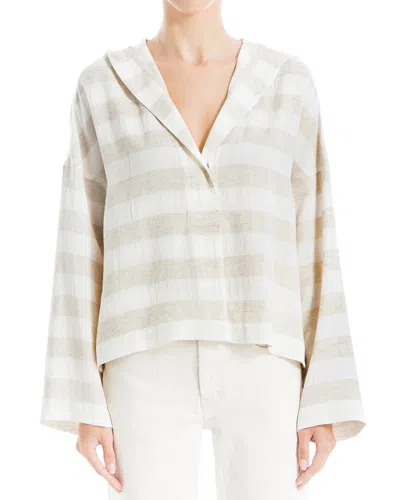 Max Studio Striped Linen-blend Hooded Shirt In White