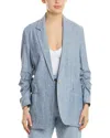 Max Studio Striped Linen Blend One-button Blazer In Blue In Blue