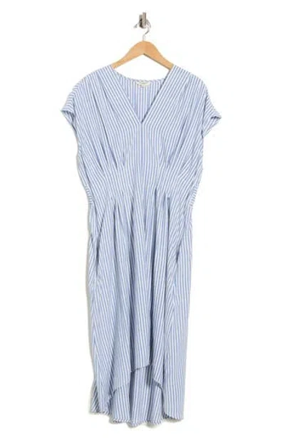 Max Studio Striped Short Sleeve Midi Dress In Blue