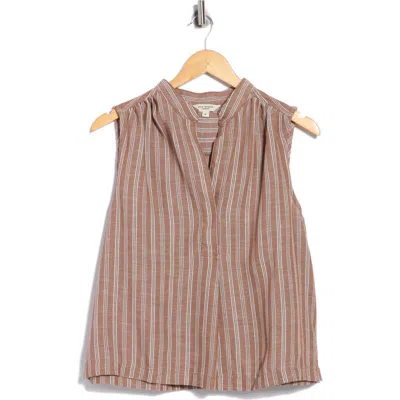 Max Studio Striped Sleeveless Stand Collar Top In Brown