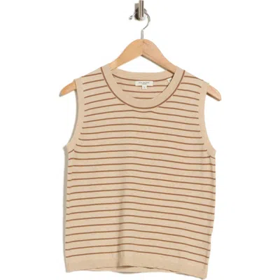 Max Studio Striped Sweater Tank In Husk / Terrine