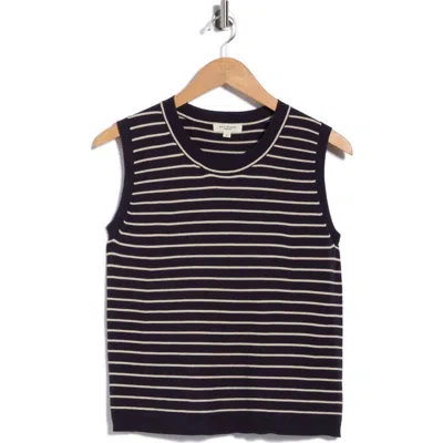 Max Studio Striped Sweater Tank In Navy / Bone Stripe
