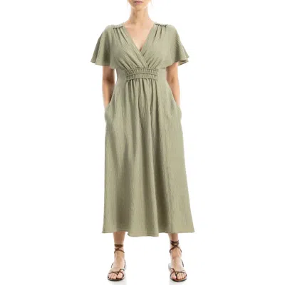 Max Studio Surplice Neck Flutter Sleeve Midi Dress In Green