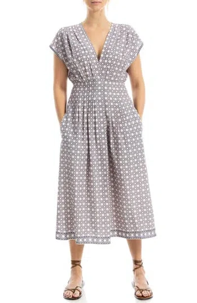 Max Studio Surplice Neck Pleated Midi Dress In Blue