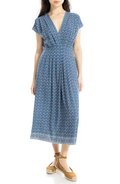Max Studio Surplice Neck Pleated Midi Dress In Blue