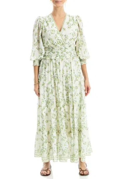 Max Studio Surplice Neck Smocked Waist Maxi Dress In Green