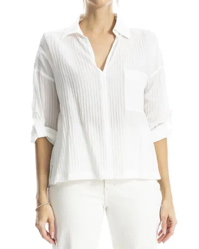 Max Studio Tab Sleeve V-neck Blouse With Collar In White