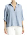 Max Studio Tab Sleeve V-neck Shirt In Blue