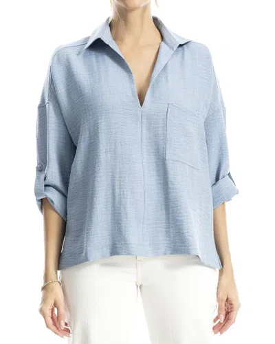 Max Studio Tab Sleeve V-neck Shirt In Blue