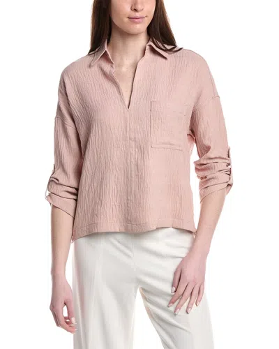 Max Studio Tab Sleeve Woven V-neck Shirt In Brown