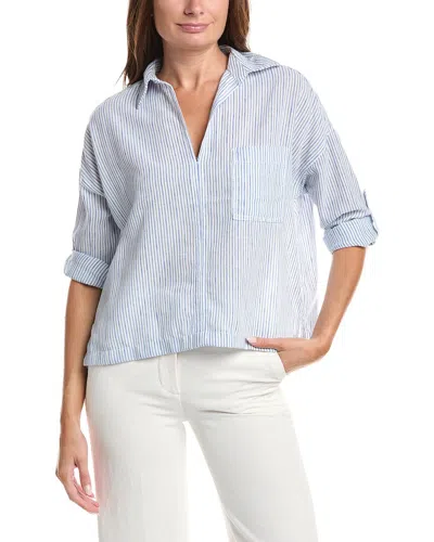 Max Studio Tab Sleeve Woven V-neck Shirt In Blue