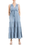 Max Studio Tassel Tie Maxi Dress In Chambray