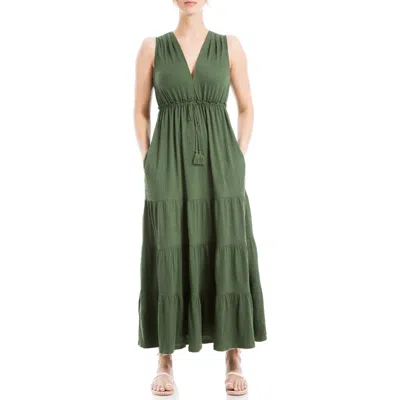 Max Studio Tassel Tie Maxi Dress In Olive-olive