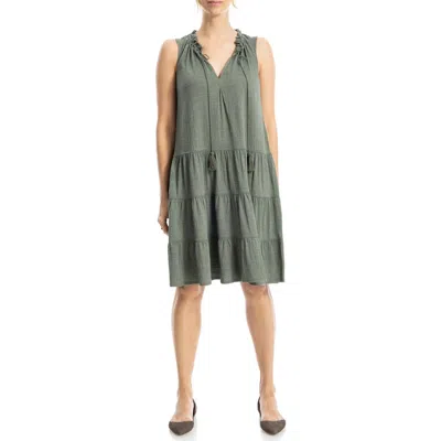 Max Studio Tassel Tie Sleeveless Tiered Shift Dress In Green