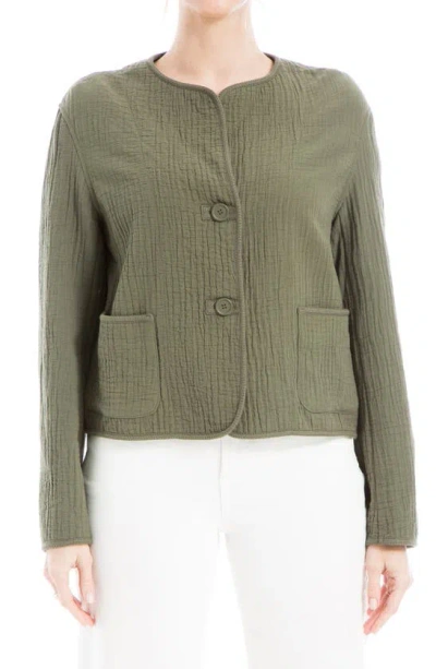 Max Studio Textured Double Weave Jacket In Olive