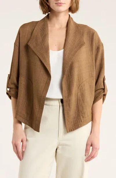 Max Studio Textured Drape Jacket In Brown