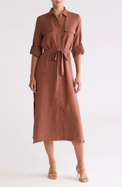 Max Studio Textured Long Sleeve Maxi Shirtdress In Brown | ModeSens