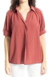 Max Studio Textured Puff Sleeve Blouse In Marsala