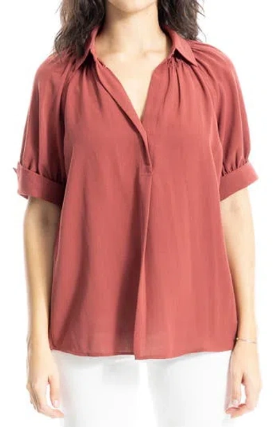 Max Studio Textured Puff Sleeve Blouse In Marsala