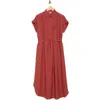 Max Studio Textured Short Sleeve Maxi Shirtdress In H. Washed Red