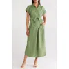 Max Studio Textured Short Sleeve Maxi Shirtdress In Heather Grass