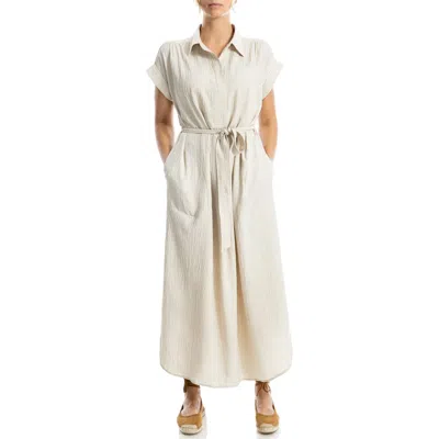 Max Studio Textured Short Sleeve Maxi Shirtdress In Neutral