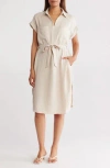 Max Studio Textured Short Sleeve Midi Shirtdress In Heather Oatmeal