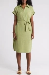 Max Studio Textured Short Sleeve Midi Shirtdress In Hleaf-heather Leaf