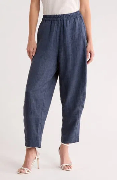 Max Studio Textured Twill Barrel Leg Pants In Blue