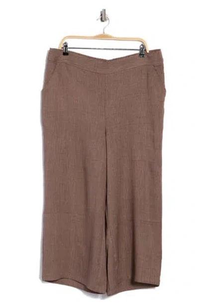 Max Studio Textured Wide Leg Crop Pants In Heather Brown