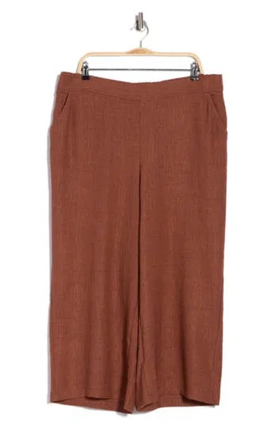 Max Studio Textured Wide Leg Crop Pants In Heather Chestnut