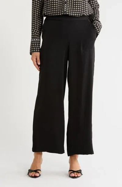 Max Studio Textured Wide Leg Pants In Black-black
