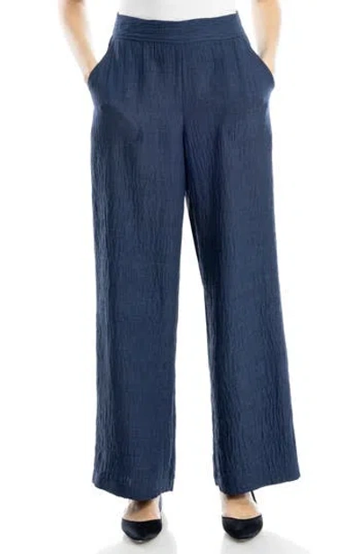 Max Studio Textured Woven Wide Leg Pants In Blue
