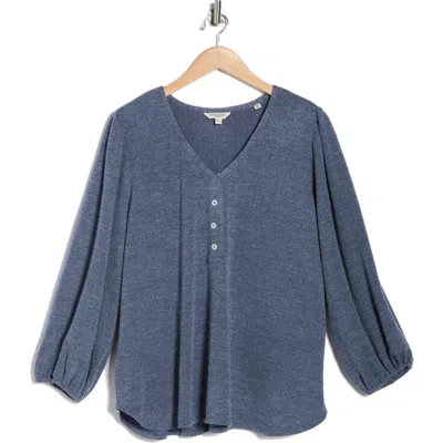 Max Studio Three-quarter Sleeve Henley Top In Blue