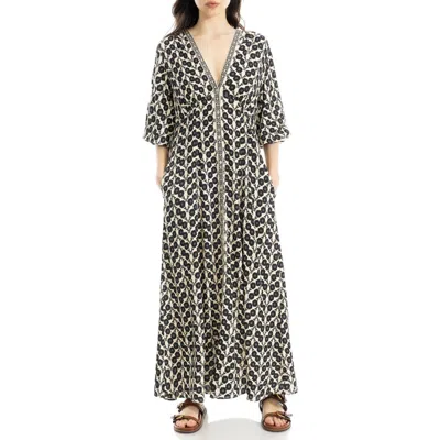 Max Studio Three-quarter Sleeve Maxi Dress In Black