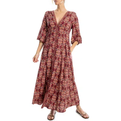 Max Studio Three-quarter Sleeve Maxi Dress In Multi