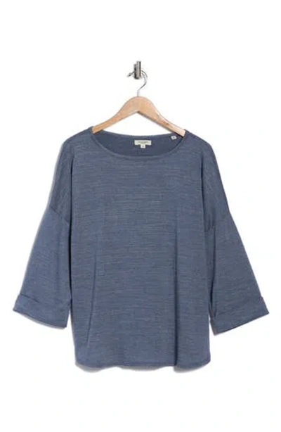 Max Studio Three-quarter Sleeve Rib Top In Blue